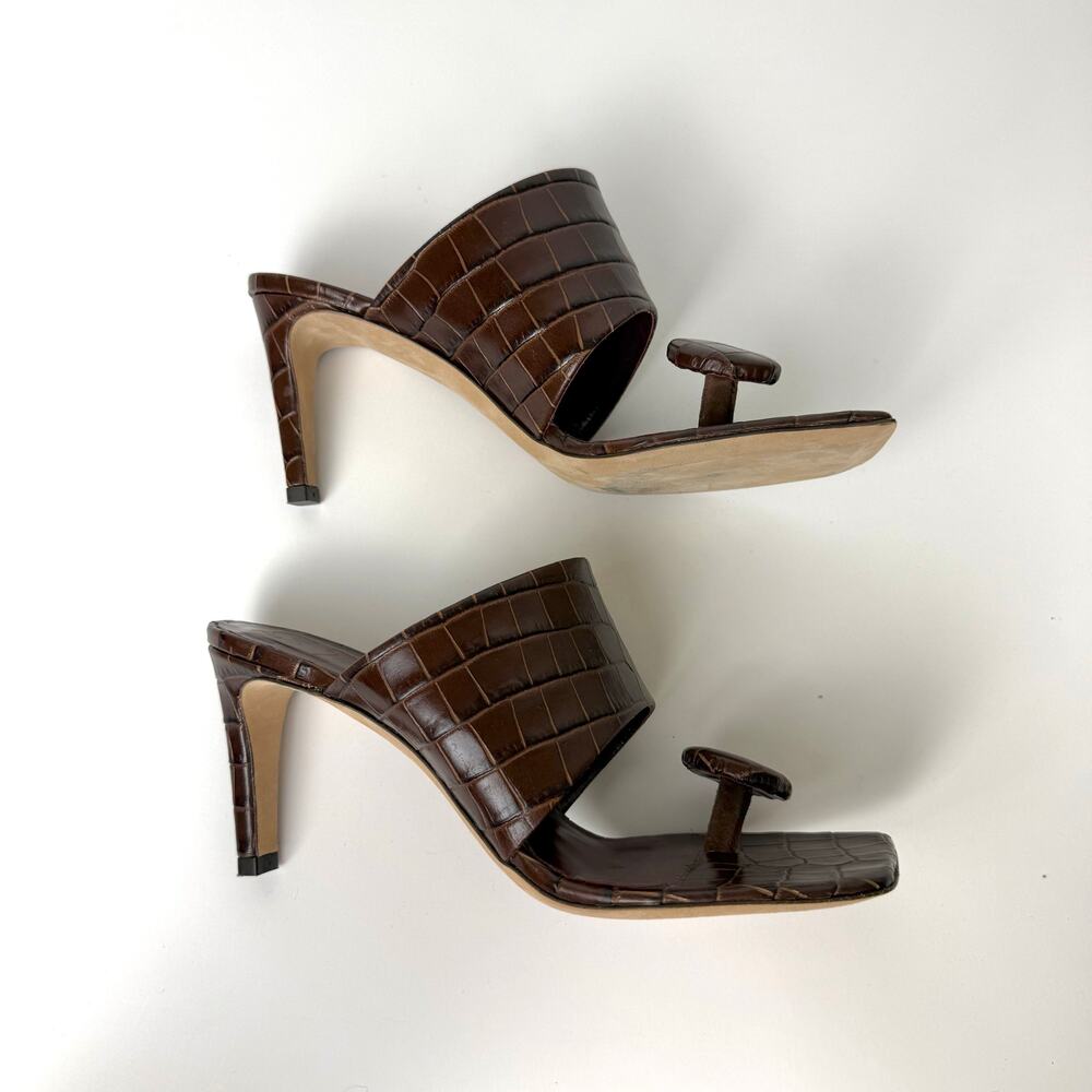 STAUD Luna Croc-Embossed Leather Mules Heels Shoes Square-Toe 37.5 (US 7.5) - Picture 6 of 13